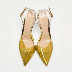 Pre Owned Gianvito Rossi Green/Silver Leather and PVC Slingback Pumps Size 39.5