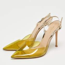 Pre Owned Gianvito Rossi Green/Silver Leather and PVC Slingback Pumps Size 39.5