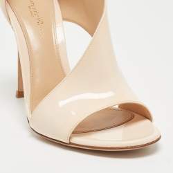 Pre Owned Gianvito Rossi Ivory Patent Asymmetic Heeled Pumps Size 38