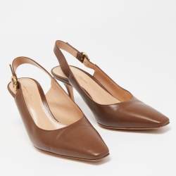 Pre Owned Gianvito Rossi Brown Leather Slingback Pumps Size 38