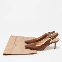 Pre Owned Gianvito Rossi Brown Leather Slingback Pumps Size 38