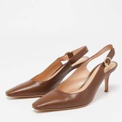 Pre Owned Gianvito Rossi Brown Leather Slingback Pumps Size 38