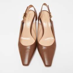 Pre Owned Gianvito Rossi Brown Leather Slingback Pumps Size 38
