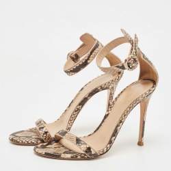 Pre Owned Gianvito Rossi Beige/Black Python Portofino Ankle Strap Sandals Size 38