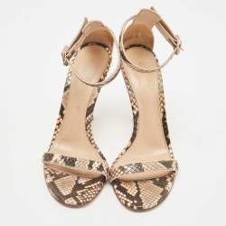 Pre Owned Gianvito Rossi Beige/Black Python Portofino Ankle Strap Sandals Size 38