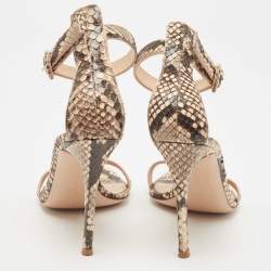 Pre Owned Gianvito Rossi Beige/Black Python Portofino Ankle Strap Sandals Size 38