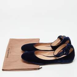 Pre Owned Gianvito Rossi Blue Velvet Ankle Strap Ballet Flats Size 39