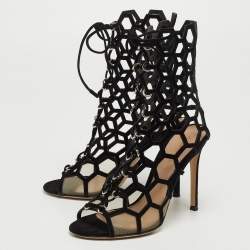 Gianvito Rossi Black Suede and Mesh Cut Out Sandals Size 36