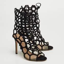 Gianvito Rossi Black Suede and Mesh Cut Out Sandals Size 36