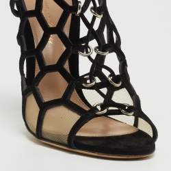 Gianvito Rossi Black Suede and Mesh Cut Out Sandals Size 36