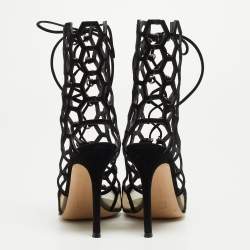 Gianvito Rossi Black Suede and Mesh Cut Out Sandals Size 36