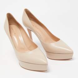 Gianvito Rossi Light Pink Leather Platform Pointed Toe Pumps Size 41