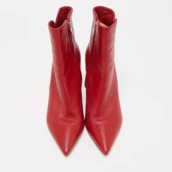 Pre Owned Gianvito Rossi Red Leather Pointed Toe Ankle Length Boots Size 37.5