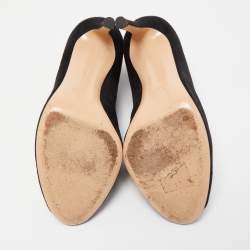 Pre Owned Gianvito Rossi Black Suede Vamp Peep Toe Booties Size 36.5