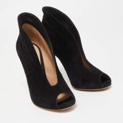 Pre Owned Gianvito Rossi Black Suede Vamp Peep Toe Booties Size 36.5