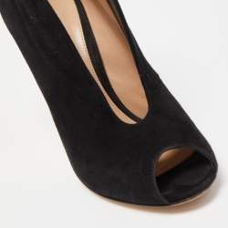 Pre Owned Gianvito Rossi Black Suede Vamp Peep Toe Booties Size 36.5