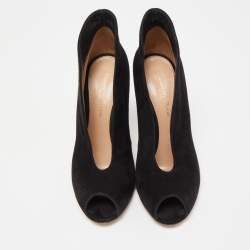 Pre Owned Gianvito Rossi Black Suede Vamp Peep Toe Booties Size 36.5