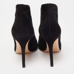 Pre Owned Gianvito Rossi Black Suede Vamp Peep Toe Booties Size 36.5