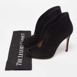 Pre Owned Gianvito Rossi Black Suede Vamp Peep Toe Booties Size 36.5