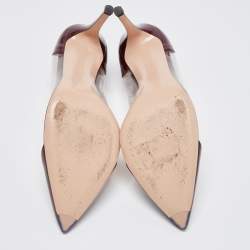 Pre Owned Gianvito Rossi Burgundy Patent Leather and PVC Plexi Pointed Toe Pumps Size 39.5