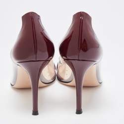 Pre Owned Gianvito Rossi Burgundy Patent Leather and PVC Plexi Pointed Toe Pumps Size 39.5