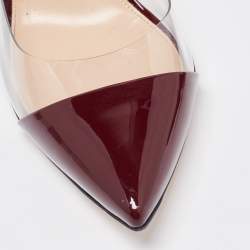 Pre Owned Gianvito Rossi Burgundy Patent Leather and PVC Plexi Pointed Toe Pumps Size 39.5