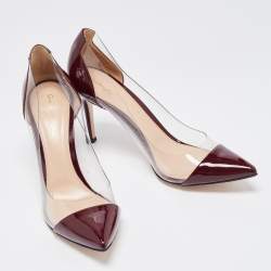 Pre Owned Gianvito Rossi Burgundy Patent Leather and PVC Plexi Pointed Toe Pumps Size 39.5