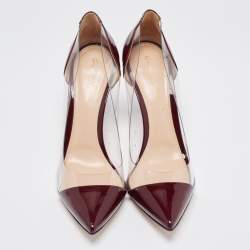 Pre Owned Gianvito Rossi Burgundy Patent Leather and PVC Plexi Pointed Toe Pumps Size 39.5