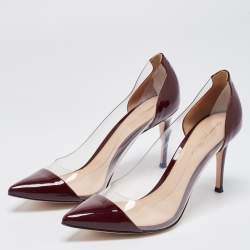 Pre Owned Gianvito Rossi Burgundy Patent Leather and PVC Plexi Pointed Toe Pumps Size 39.5