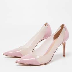 Pre Owned Gianvito Rossi Pink Patent Leather and PVC Plexi Pointed Toe Pumps Size 41