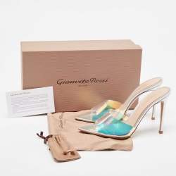Pre Owned Gianvito Rossi Multicolor Iridescent PVC And Foil Leather Elle Slide Sandals Size 38