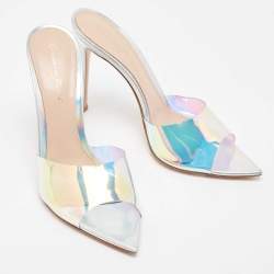 Pre Owned Gianvito Rossi Multicolor Iridescent PVC And Foil Leather Elle Slide Sandals Size 38