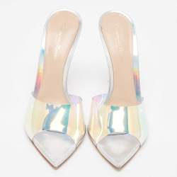 Pre Owned Gianvito Rossi Multicolor Iridescent PVC And Foil Leather Elle Slide Sandals Size 38