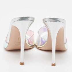 Pre Owned Gianvito Rossi Multicolor Iridescent PVC And Foil Leather Elle Slide Sandals Size 38