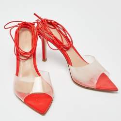 Pre Owned Gianvito Rossi Orange Leather and PVC Skye Ankle Tie Sandals Size 36.5