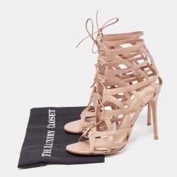 Pre Owned Gianvito Rossi Beige Leather And Net Cage Sandals Size 41