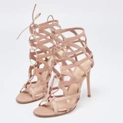 Pre Owned Gianvito Rossi Beige Leather And Net Cage Sandals Size 41