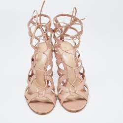 Pre Owned Gianvito Rossi Beige Leather And Net Cage Sandals Size 41