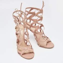 Pre Owned Gianvito Rossi Beige Leather And Net Cage Sandals Size 41