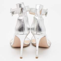 Pre Owned Gianvito Rossi Metallic Silver Leather and PVC Portofino Ankle Strap Sandals Size 38.5