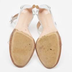 Pre Owned Gianvito Rossi Metallic Silver Leather and PVC Portofino Ankle Strap Sandals Size 38.5