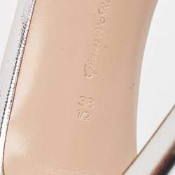 Pre Owned Gianvito Rossi Metallic Silver Leather and PVC Portofino Ankle Strap Sandals Size 38.5