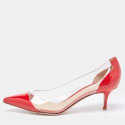 Pre Owned Gianvito Rossi Red Patent and PVC Plexi Pumps Size 38.5