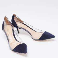 Pre Owned Gianvito Rossi Navy Blue Suede and PVC Plexi  Pumps Size 38.5