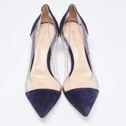 Pre Owned Gianvito Rossi Navy Blue Suede and PVC Plexi  Pumps Size 38.5