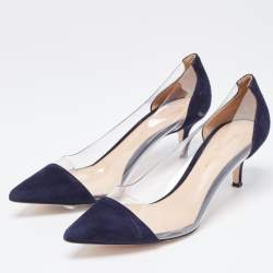 Pre Owned Gianvito Rossi Navy Blue Suede and PVC Plexi  Pumps Size 38.5