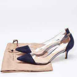 Pre Owned Gianvito Rossi Navy Blue Suede and PVC Plexi  Pumps Size 38.5