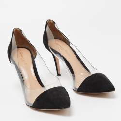 Pre Owned Gianvito Rossi Black Suede and PVC Plexi Pointed Toe Pumps Size 36.5