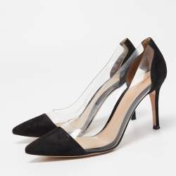 Pre Owned Gianvito Rossi Black Suede and PVC Plexi Pointed Toe Pumps Size 36.5