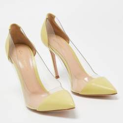 Pre Owned Gianvito Rossi Light Yellow Leather and PVC Plexi Pumps Size 38.5